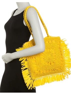 Most Wanted Yellow Crochet Fringe Shoulder Straw Tote